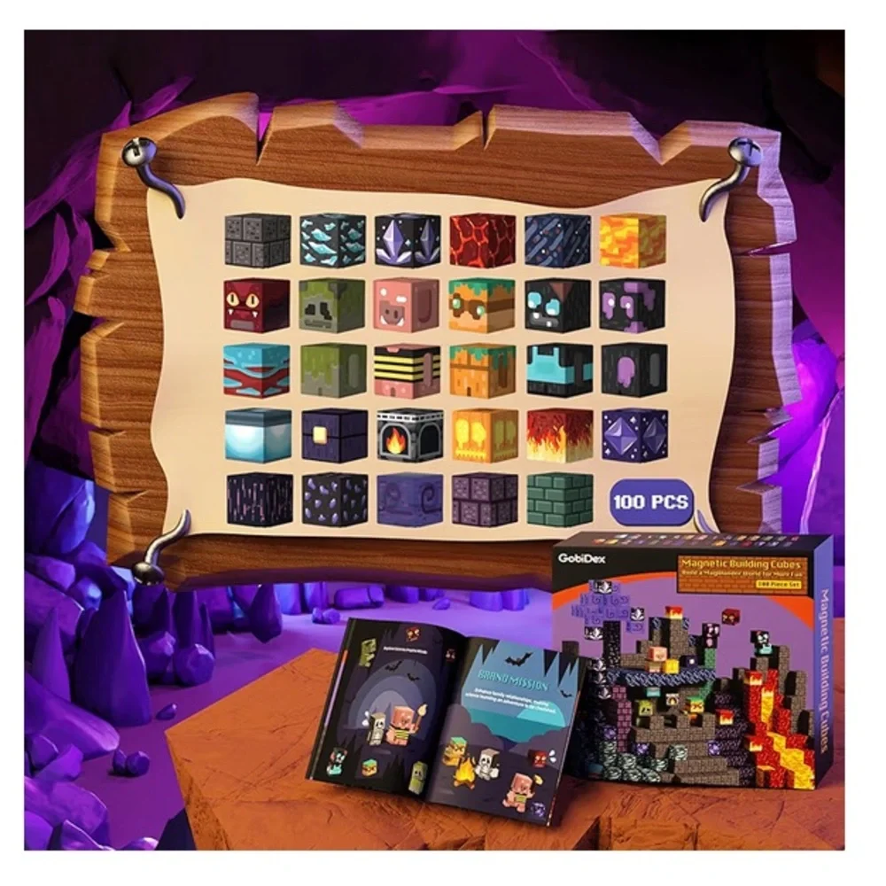 GobiDex 100PCS Magnetic Building Blocks Game-Based Build Magwonder Cave World